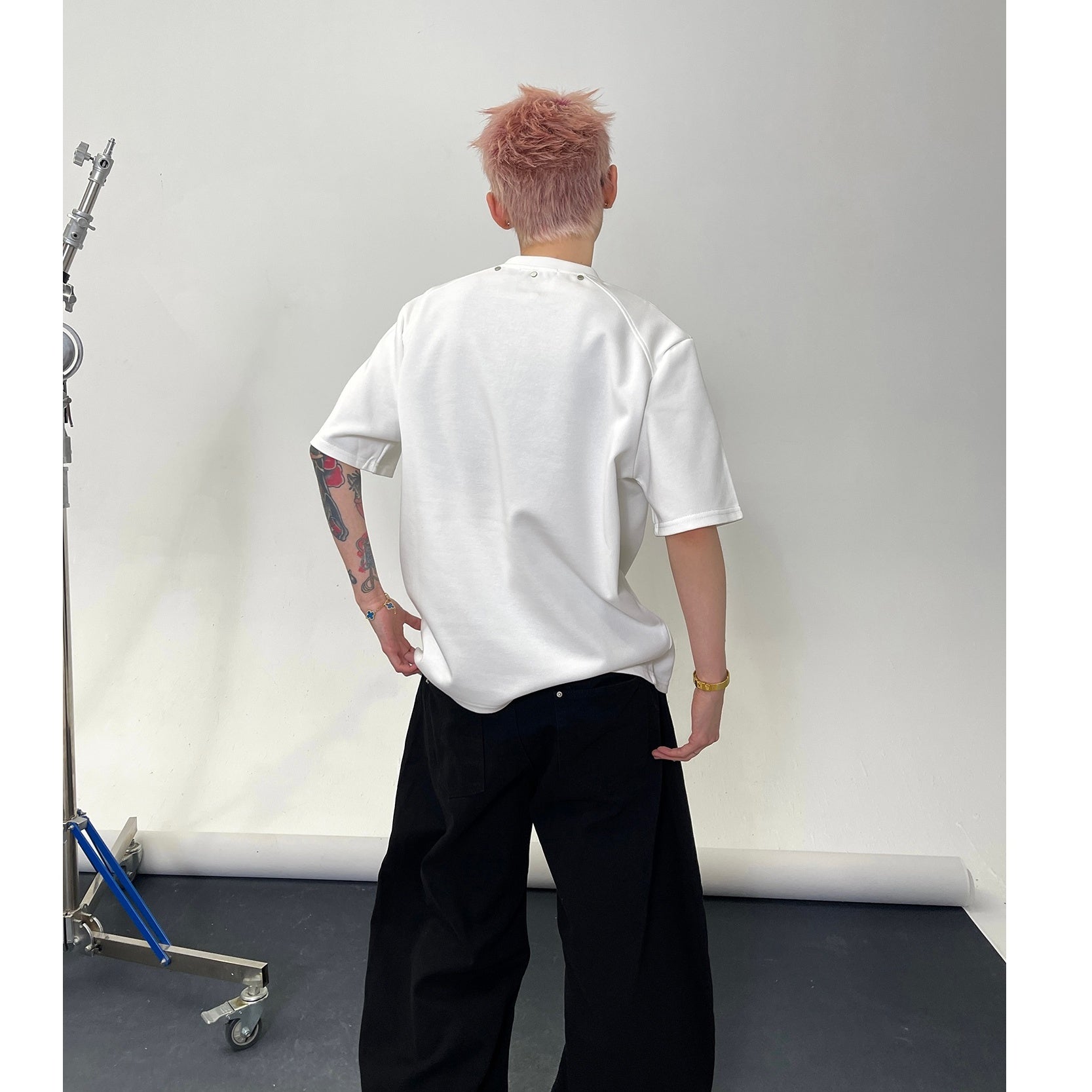 Half Zipper Rivet Design T-Shirt EAT140