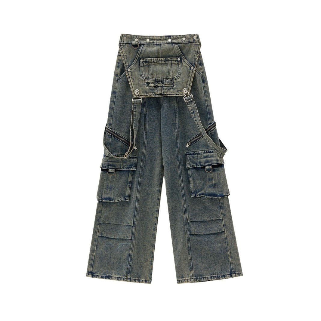 Detachable Strap Washed Cargo Jeans MB7030