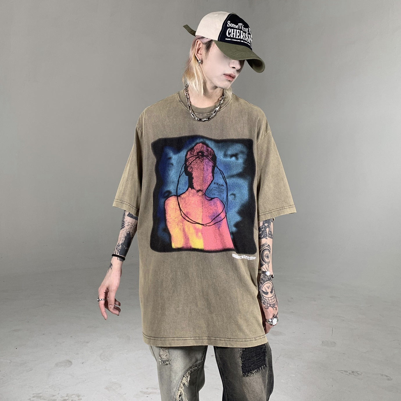 Oil Painting Portrait Graffiti Print T-Shirt MB7013