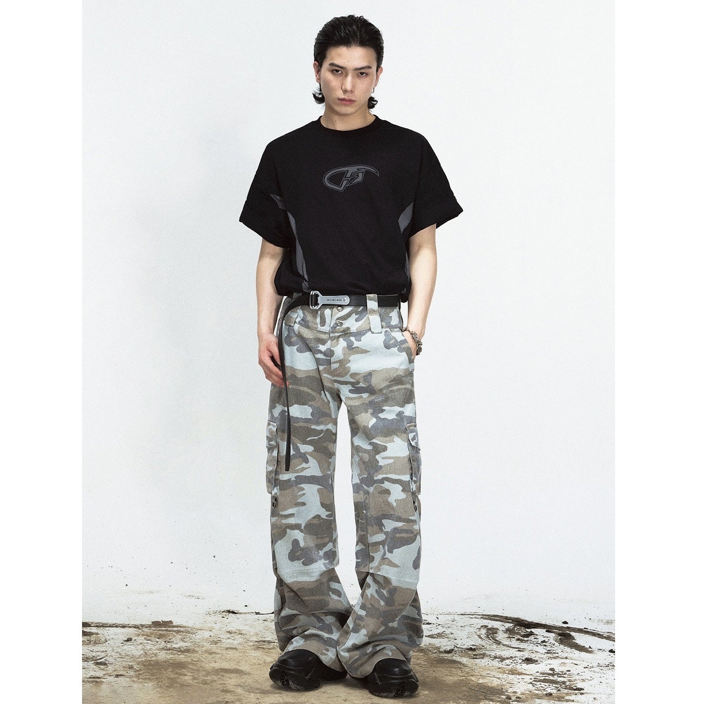 Camouflage Stained Straight Cargo Pants MB7066