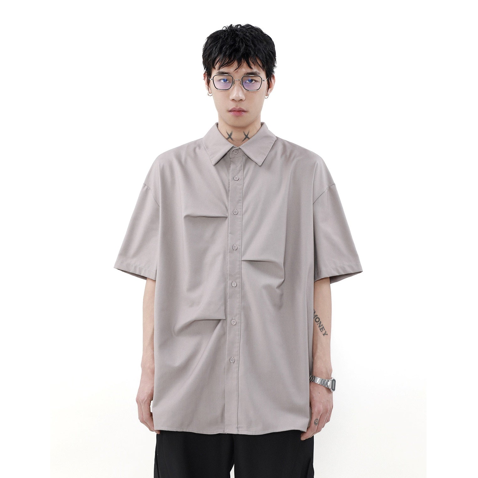 Tuck Pleated Design Short-sleeved Shirt MR021