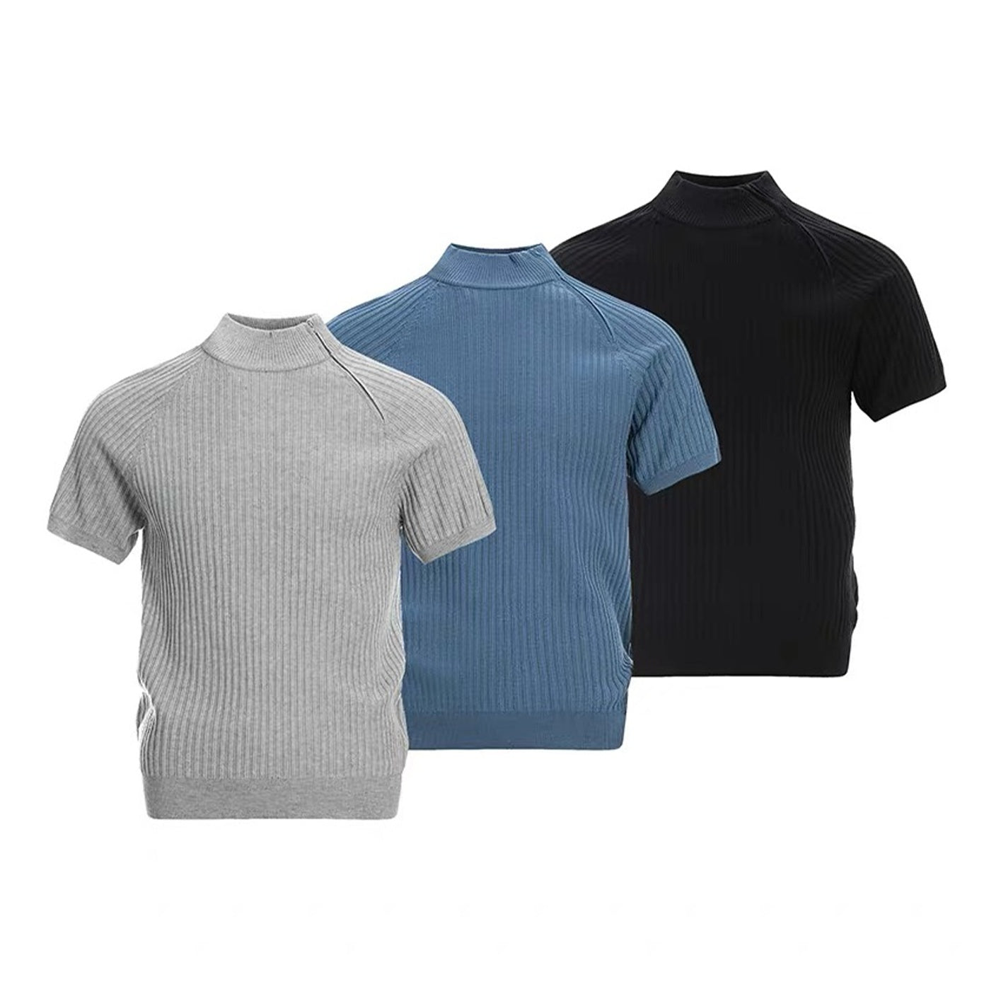 Bottle Neck Bias Zipper Design Knitted Top EAT144