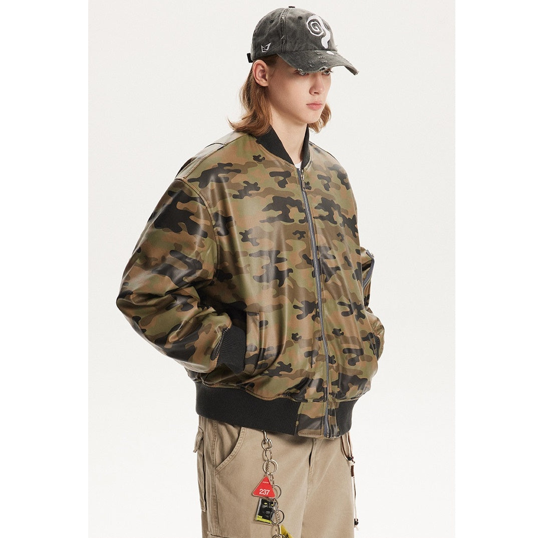 Camouflage PU Leather Flight Jacket MB7262