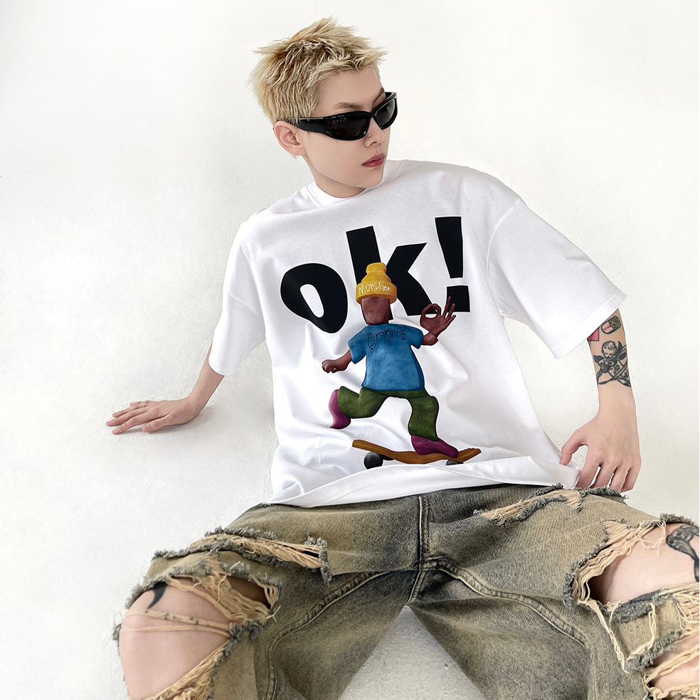 Skateboard Cartoon Print Loose T-Shirt EAT017