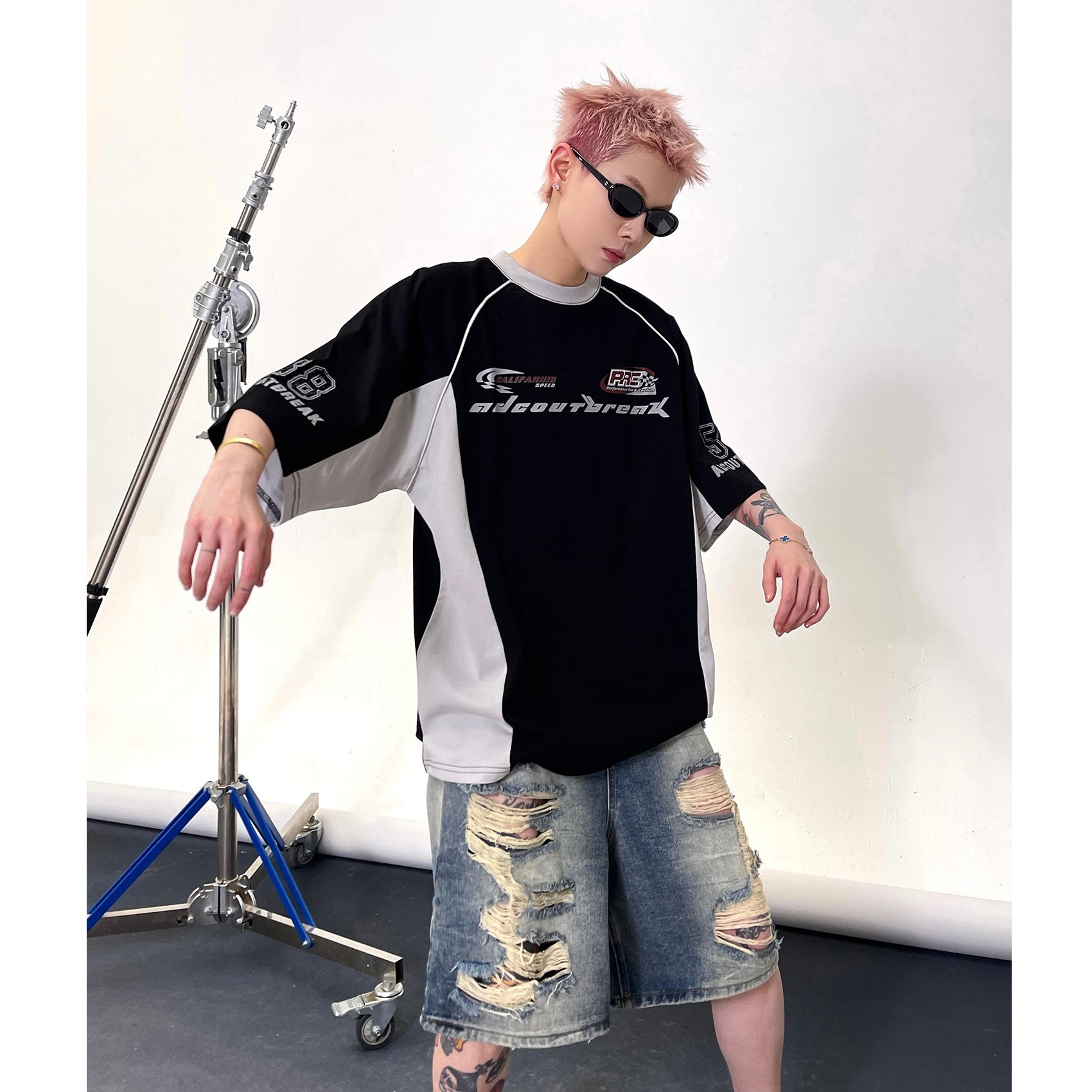 Racing Style Contrast Stitching T-shirts EAT139