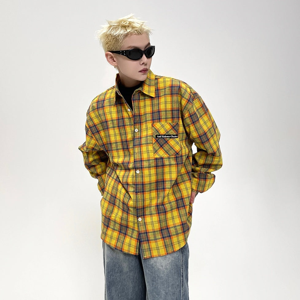 Embroidery Plaid Long Sleeve Shirt EAT073