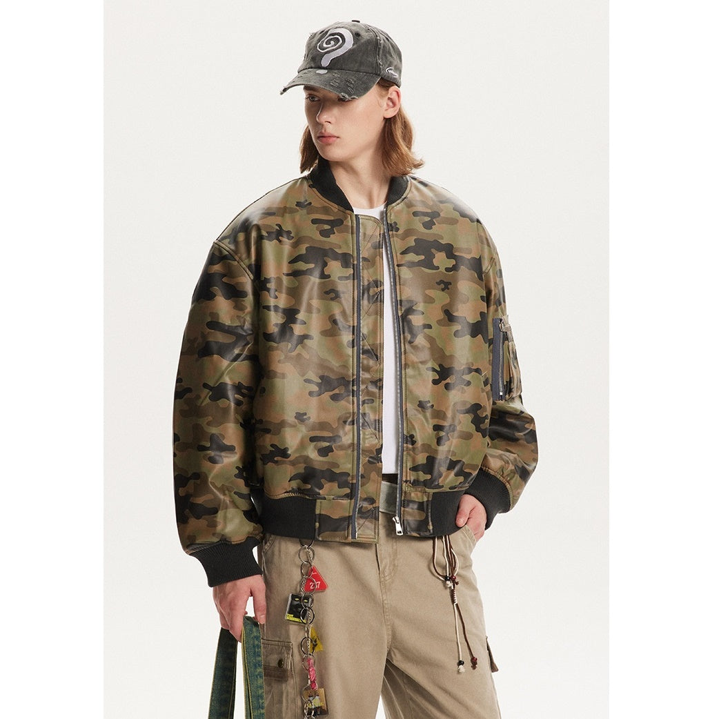 Camouflage PU Leather Flight Jacket MB7262