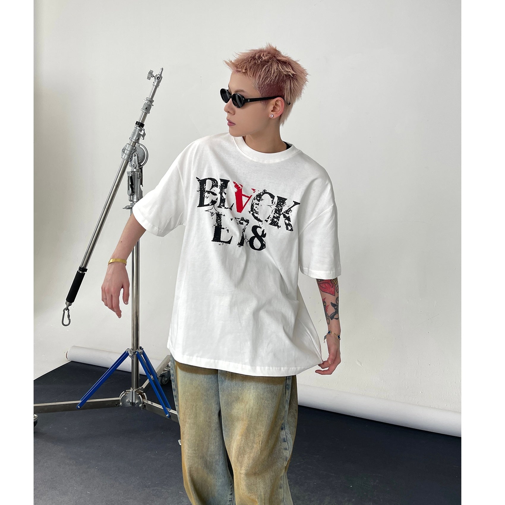 Rubbing Letter Print T-shirt EAT128