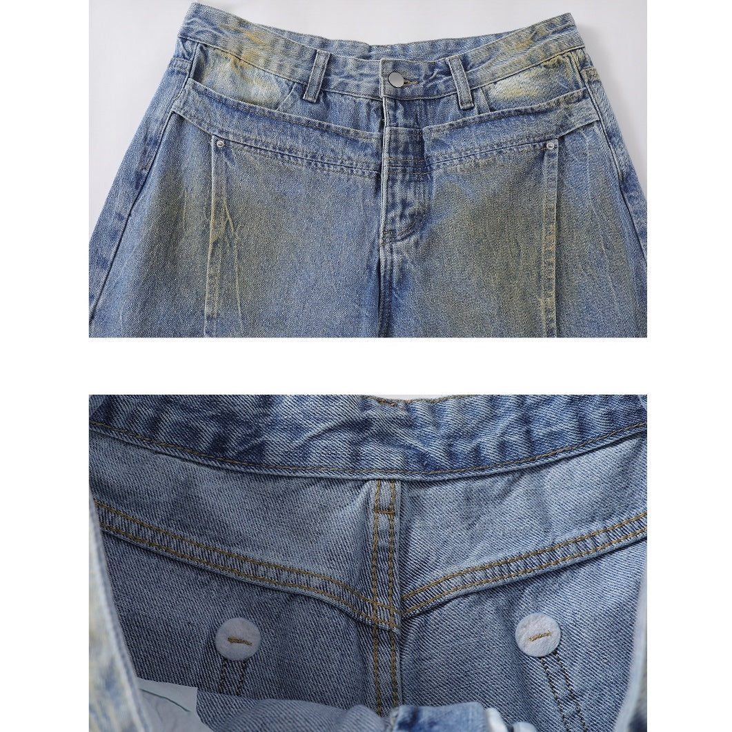 Deconstructed Stitched Wide-leg Dad Jeans MB7046