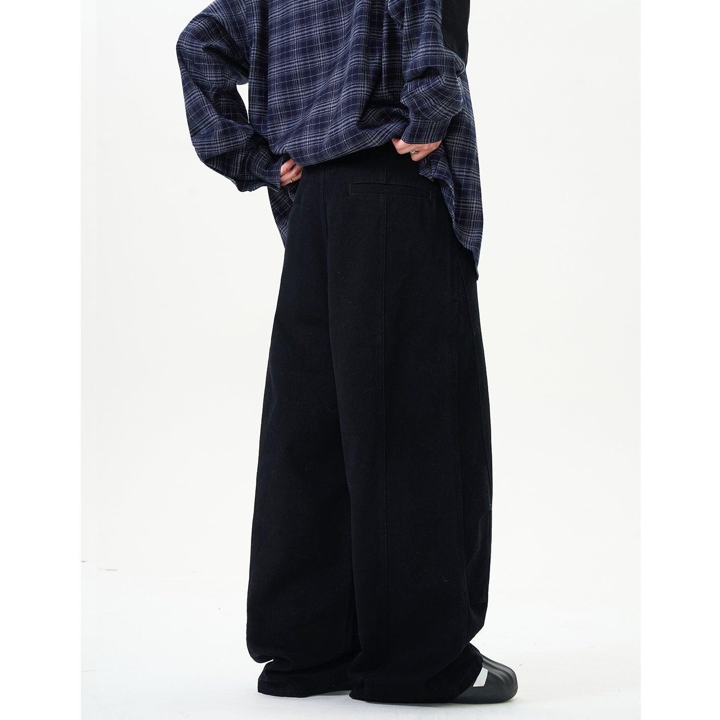 Washed Distressed Switching Design Wide Pants NA7009