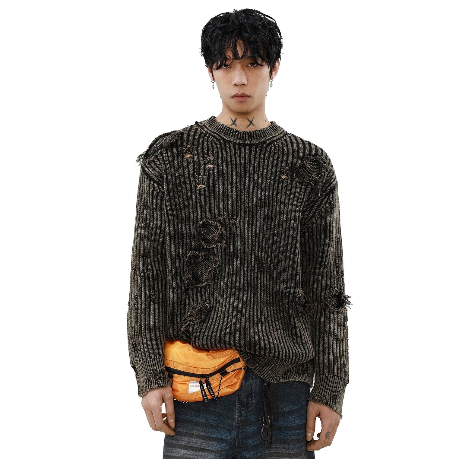 Heavy Industry Washed Ripped Tassel Sweater MB7296