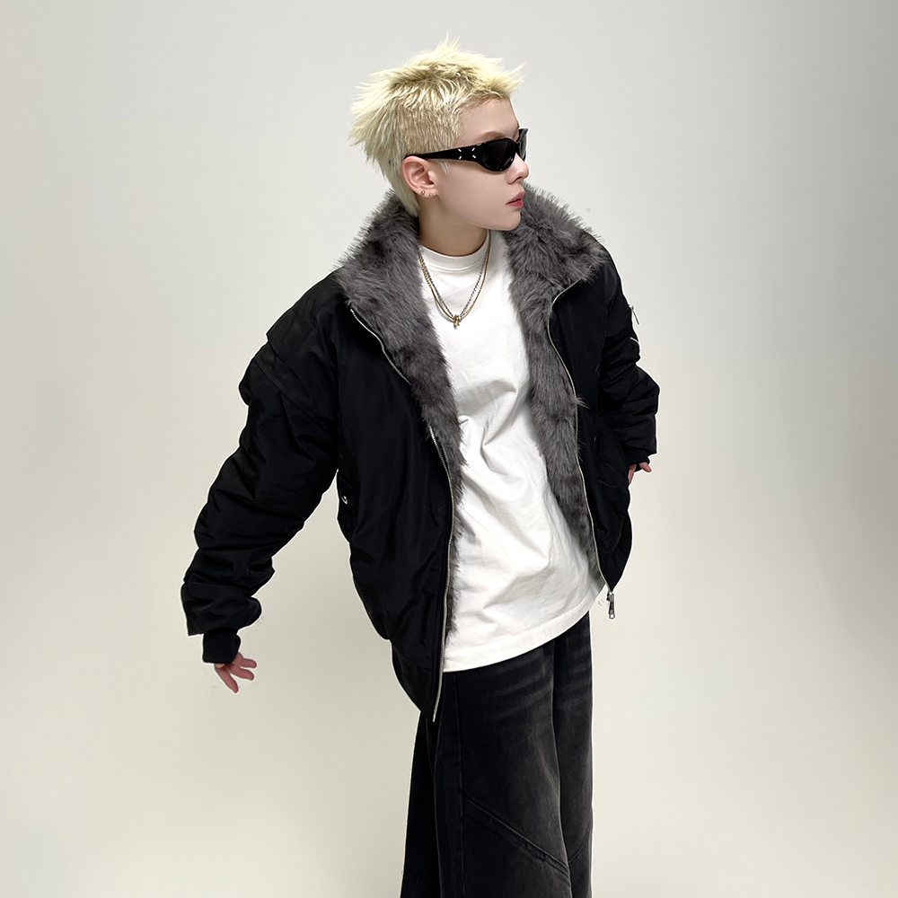 Plush Fur Stand Collar Blouson EAT047