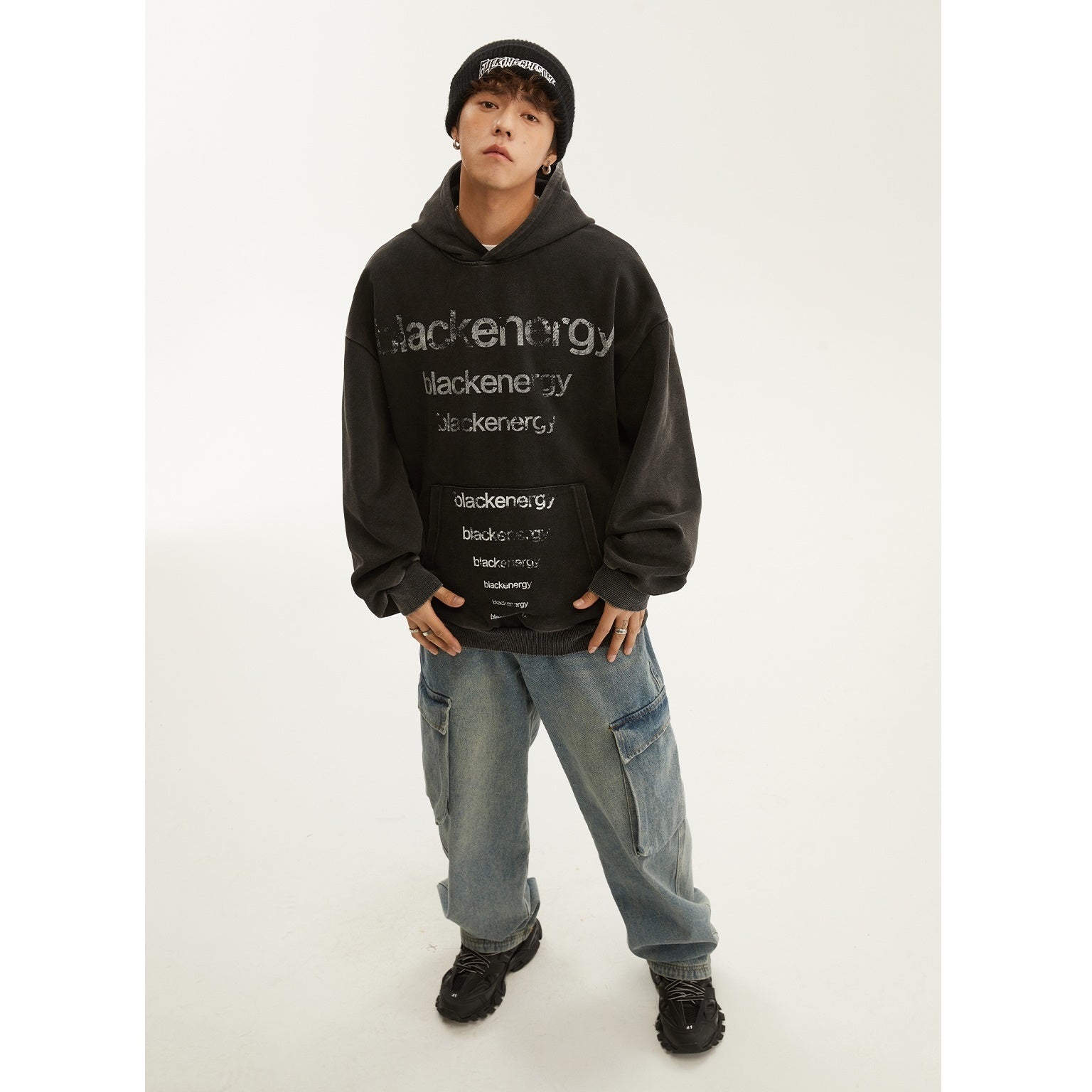 Distressed Letter Print Hoodie MB7105