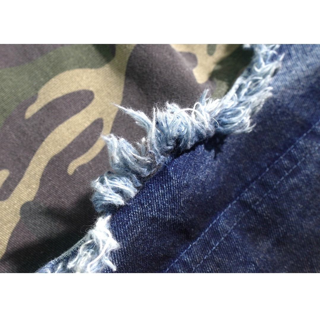 Ripped Camouflage Switching Wide Leg Jeans UU7015