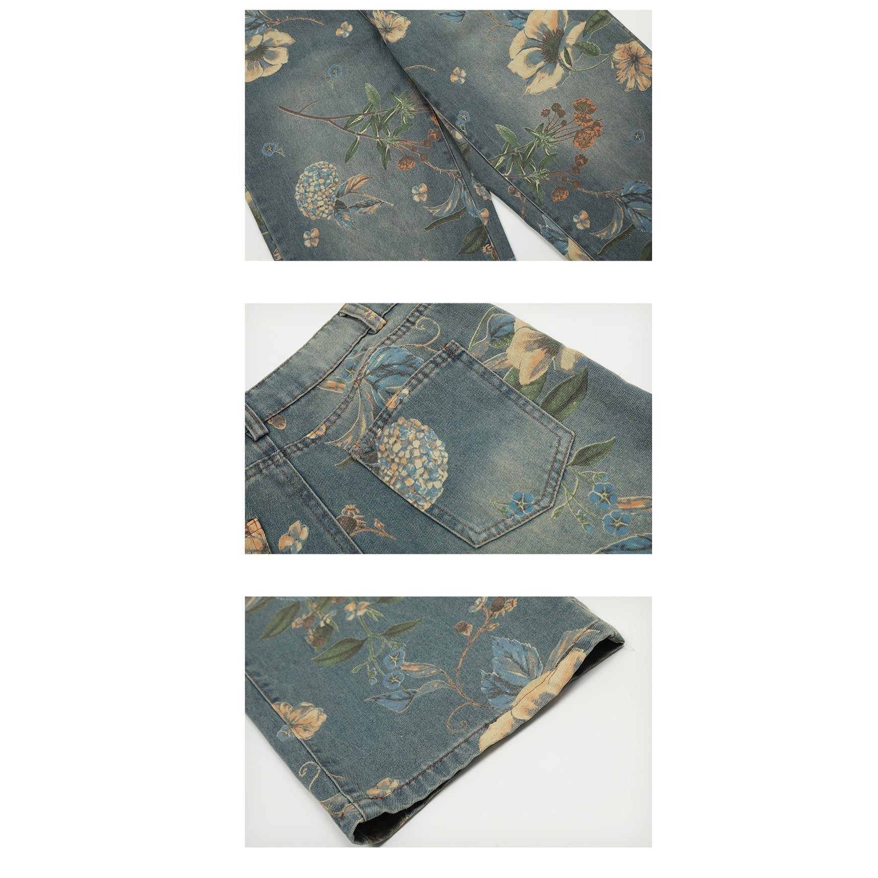 Retro Floral Print Loose Jeans MB7151