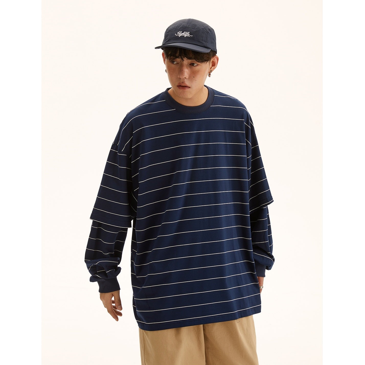 Fake Two-piece Border Long-sleeved T-shirt MB7106