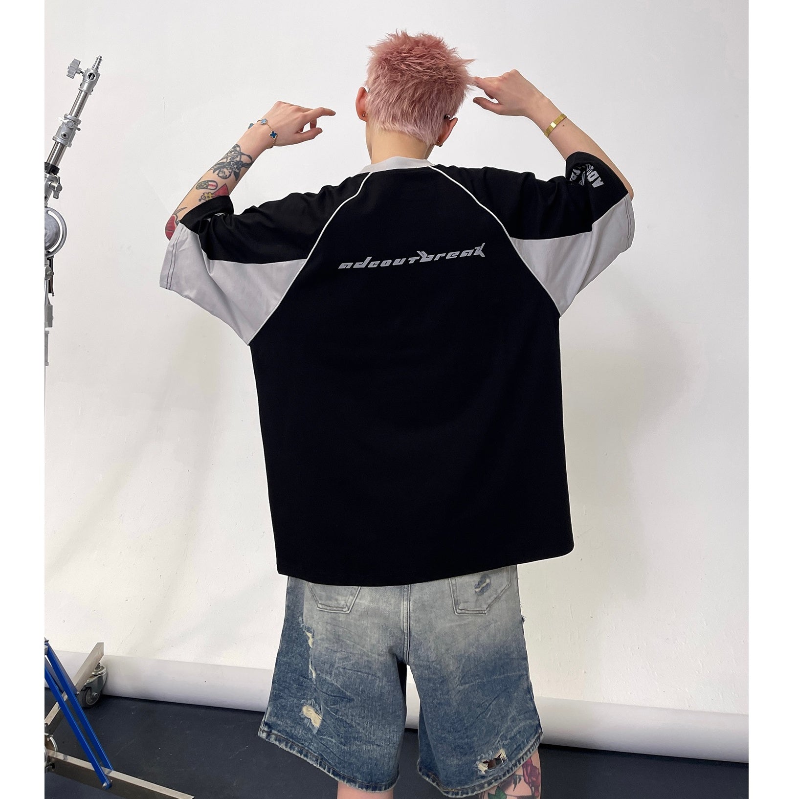 Racing Style Contrast Stitching T-shirts EAT139