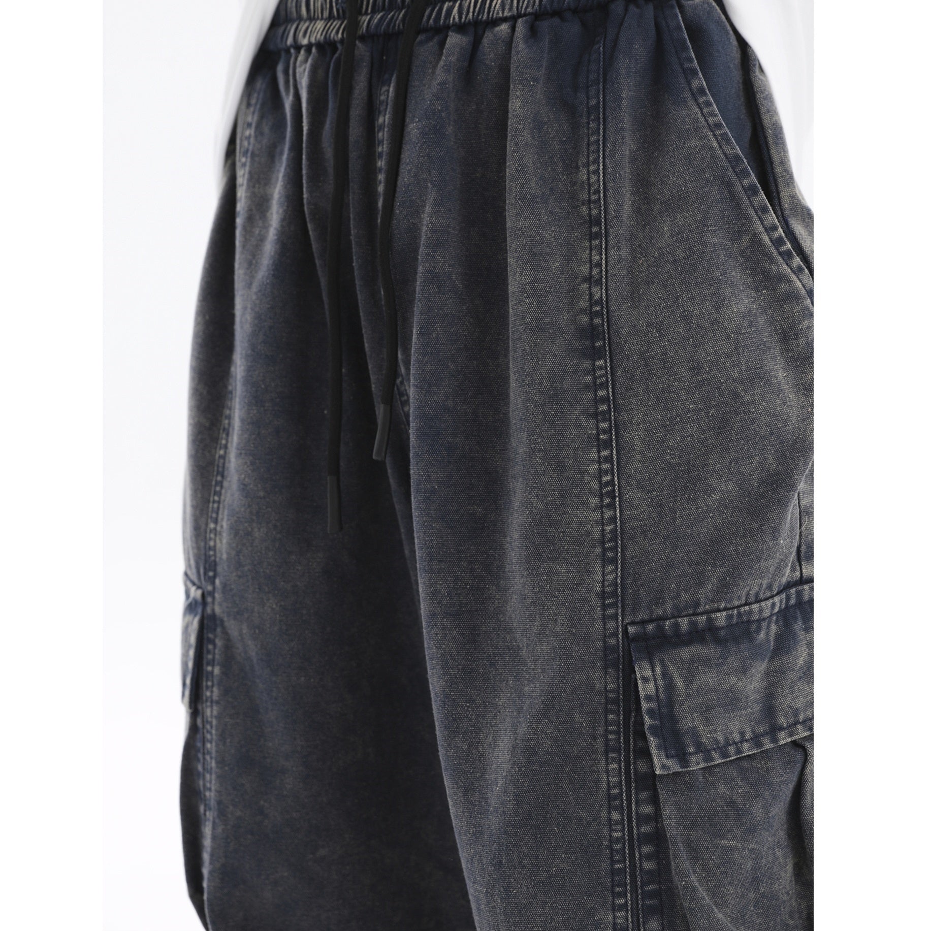 Wash Loose Wide Leg Drawstring Cargo Jeans IN7018