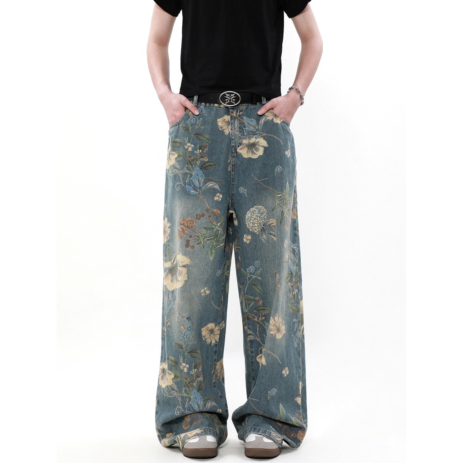 Retro Floral Print Loose Jeans MB7151