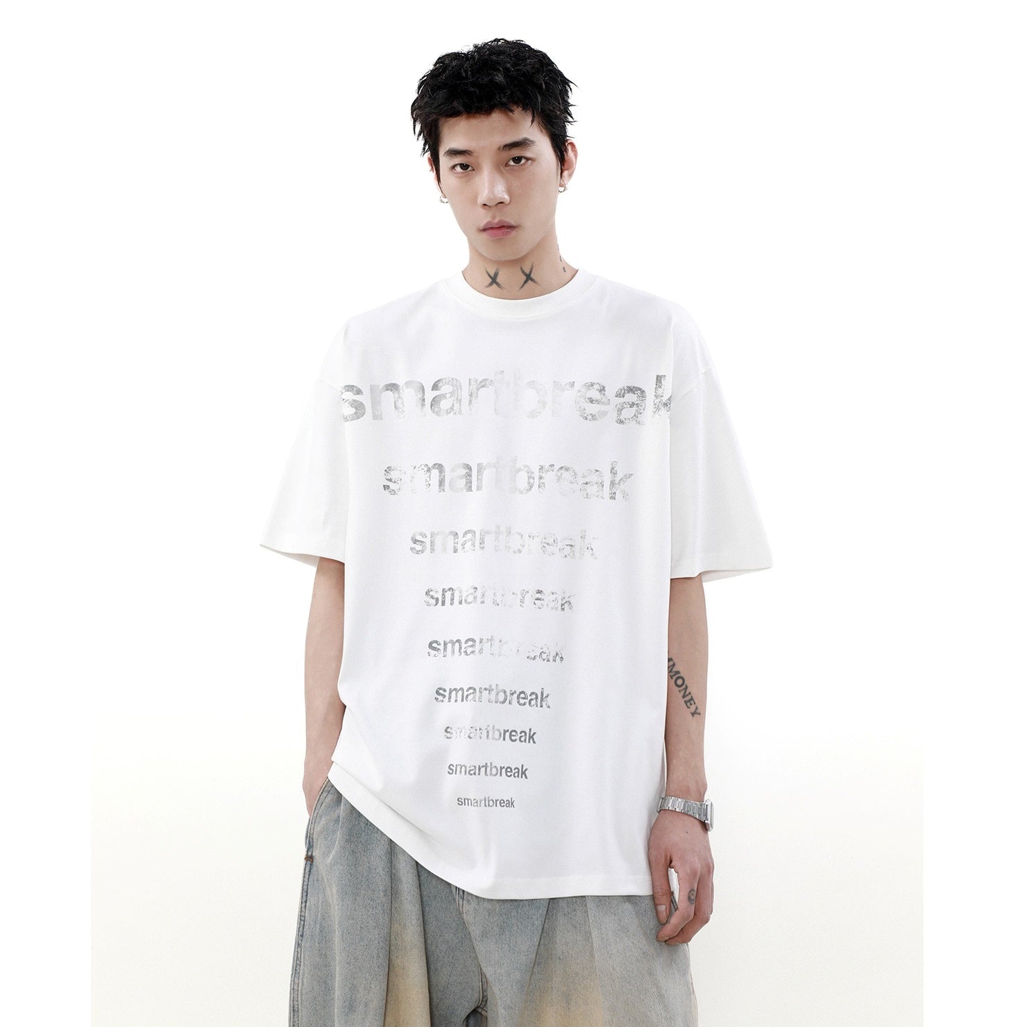 Retro Gradient Letter Print T-shirt MR019