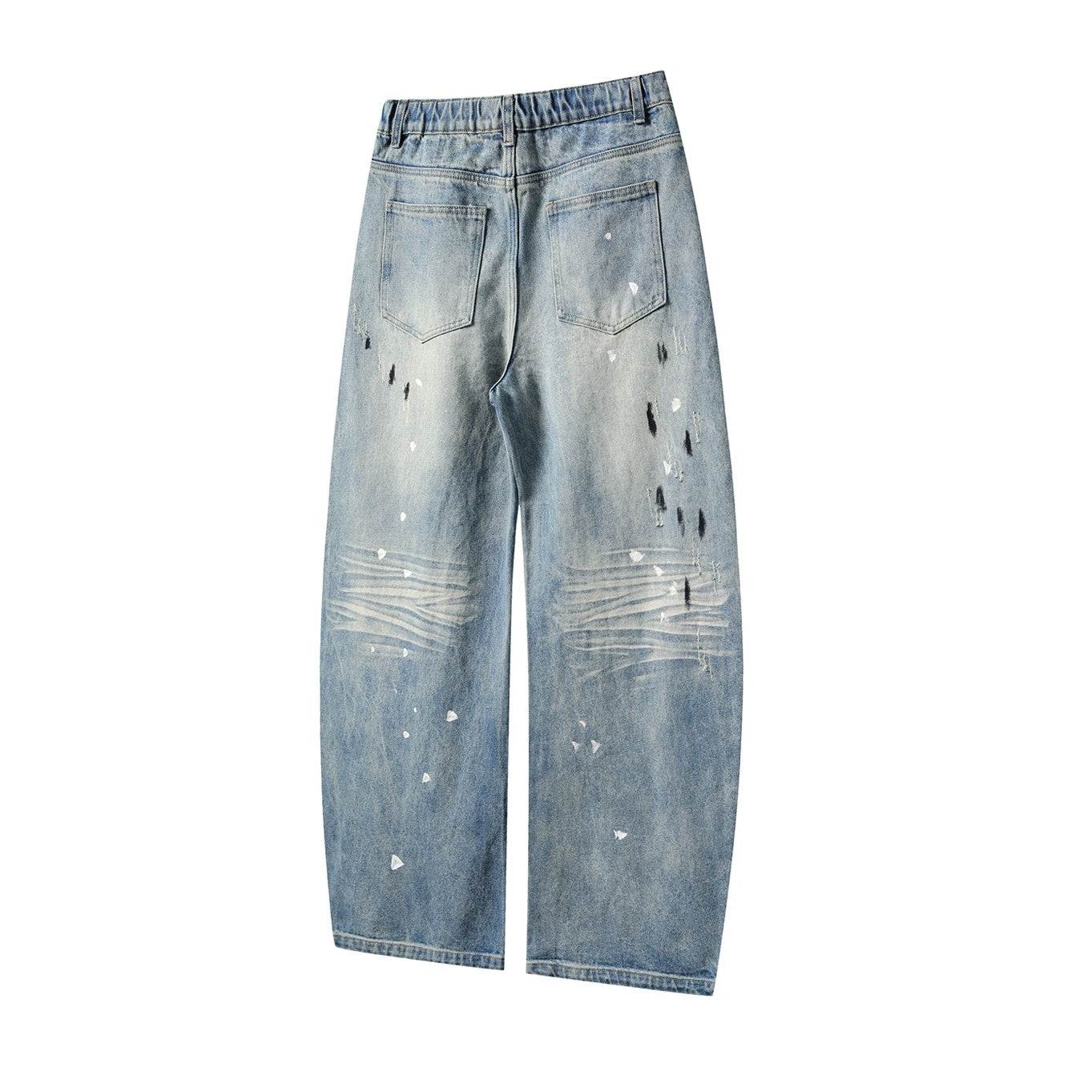 Wash Ink-splashed Ripped Relax Jeans EAT119