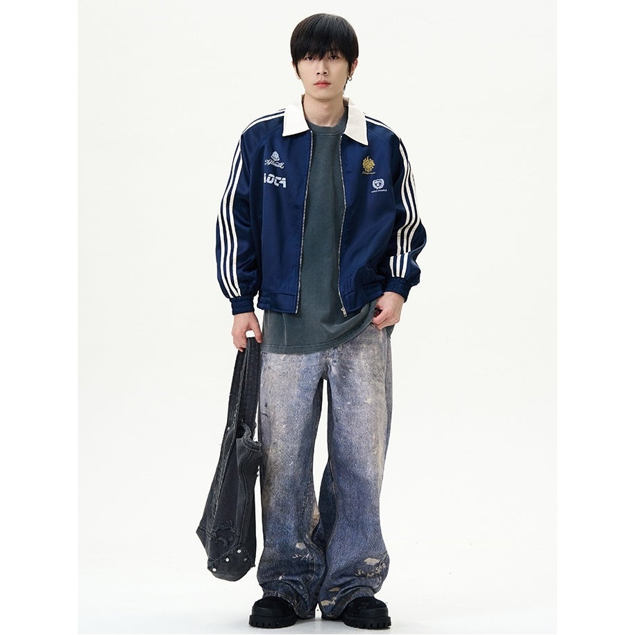 Three-bar Casual Shiny Sports Zipper Jacket MB7098