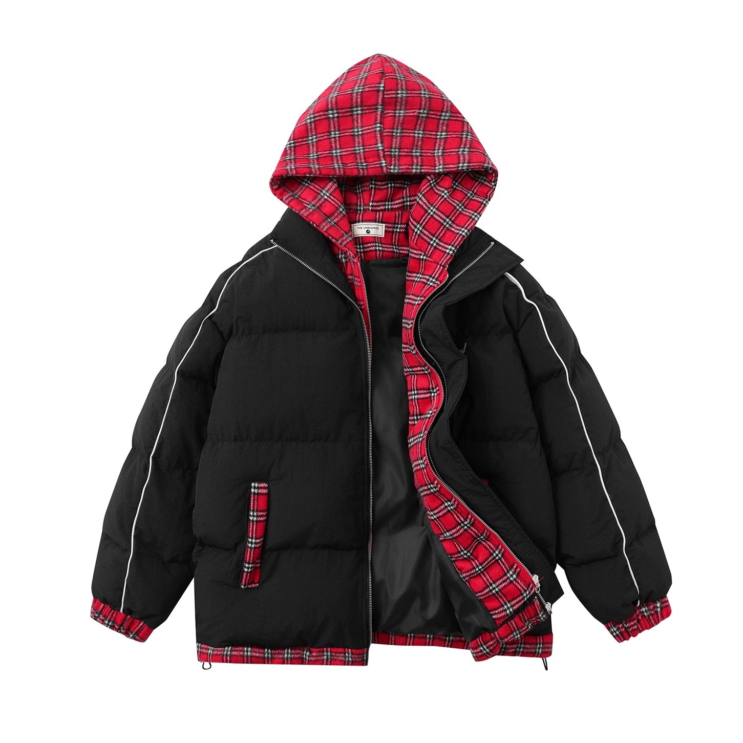 Fake Two-piece Plaid Hooded Padded Jacket EAT038