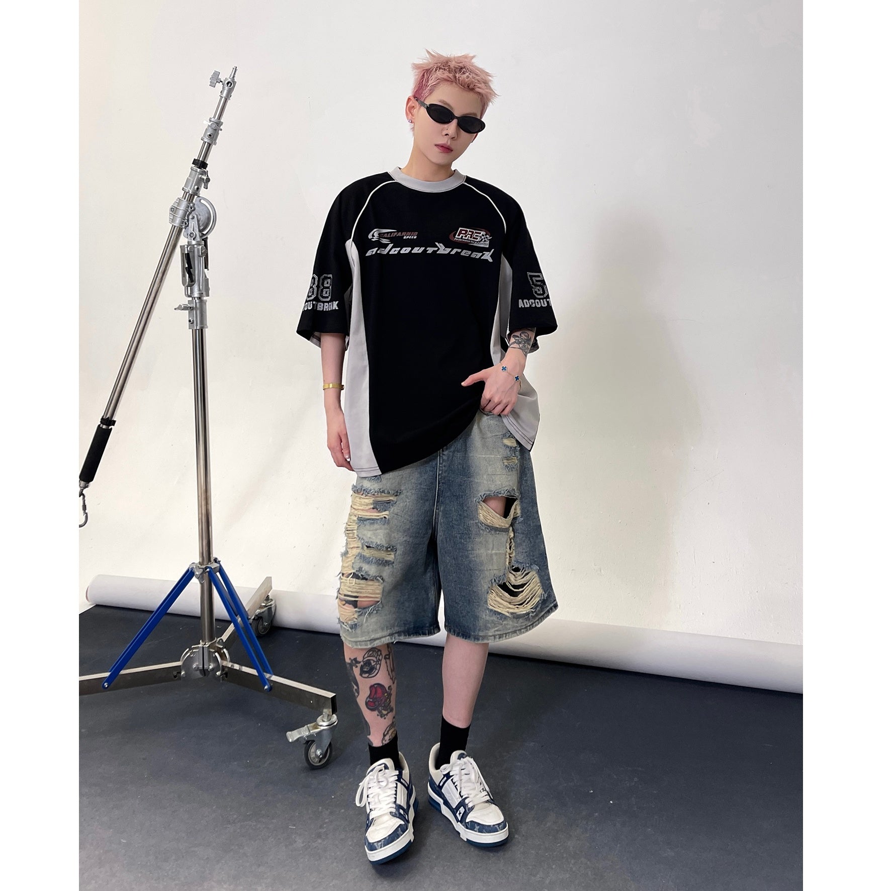 Racing Style Contrast Stitching T-shirts EAT139