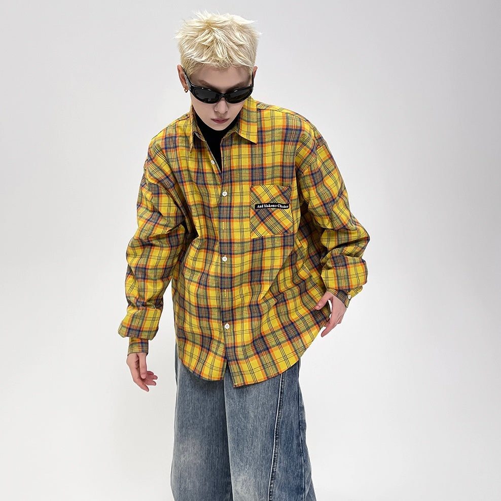 Embroidery Plaid Long Sleeve Shirt EAT073