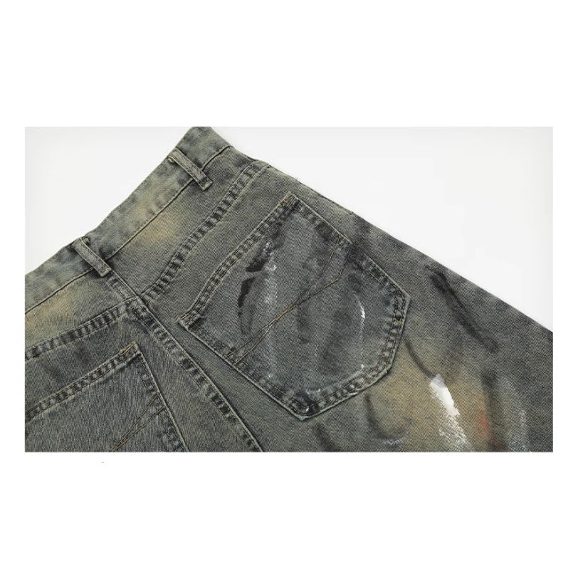 Paint Design Washed Straight Jeans MR018