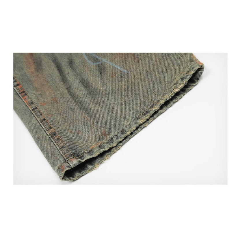 Paint Design Washed Straight Jeans MR018