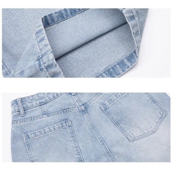 Side Double Pleats Wide Leg Wash Jeans BI2004