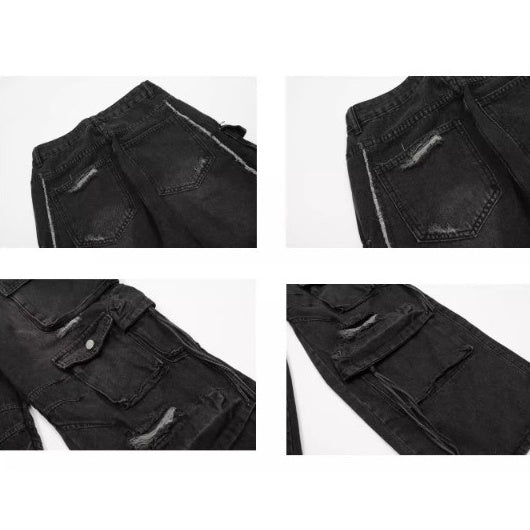 Heavy Washed Ripped Cargo Jeans MB7375