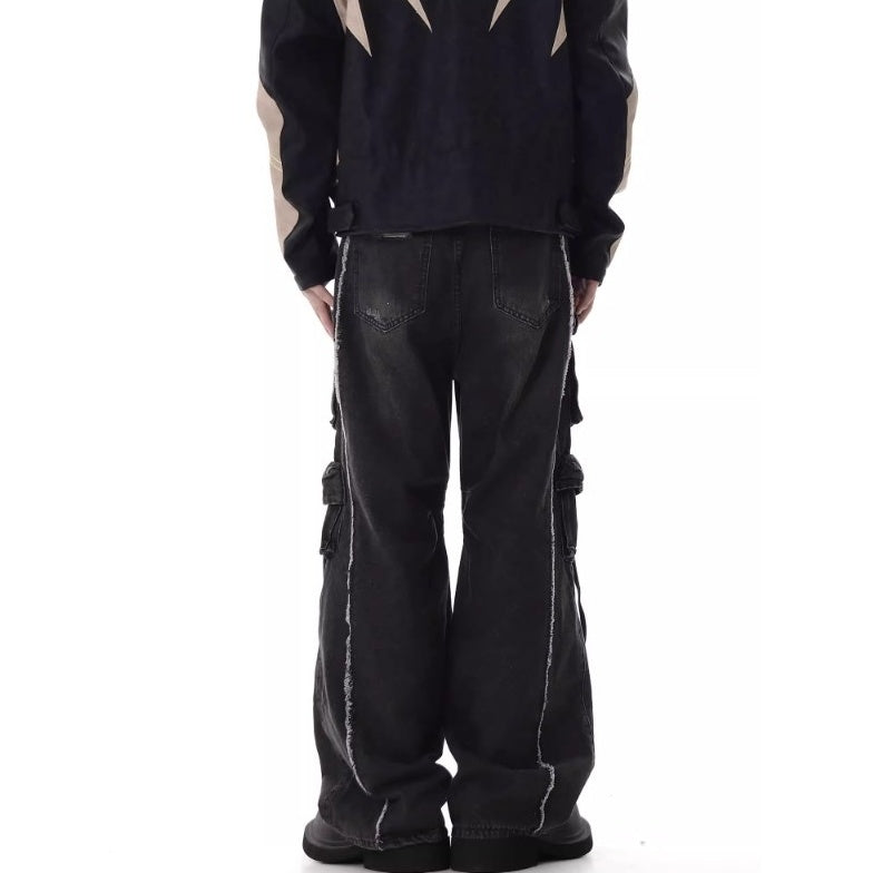 Heavy Washed Ripped Cargo Jeans MB7375