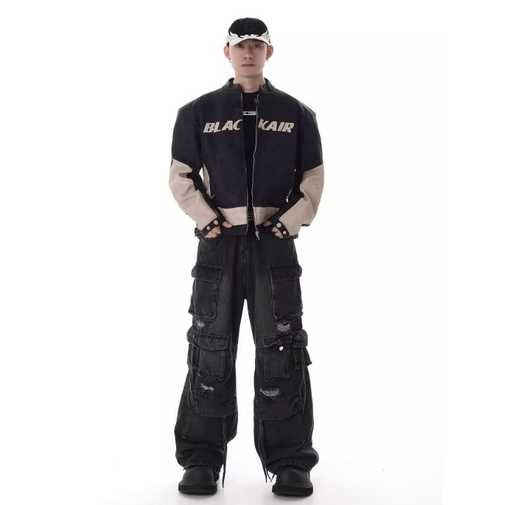 Heavy Washed Ripped Cargo Jeans MB7375