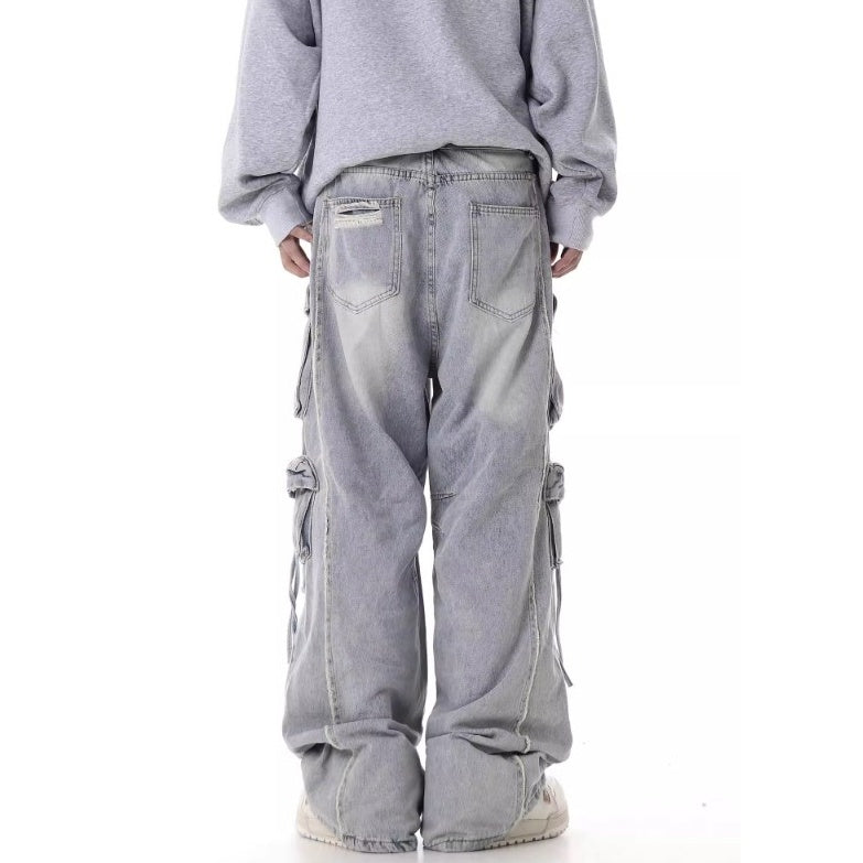 Heavy Washed Ripped Cargo Jeans MB7375