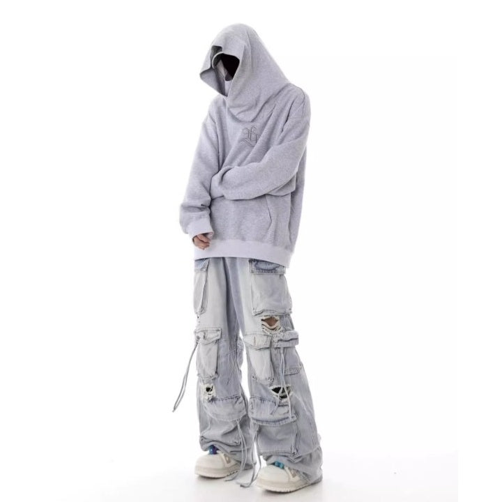 Heavy Washed Ripped Cargo Jeans MB7375