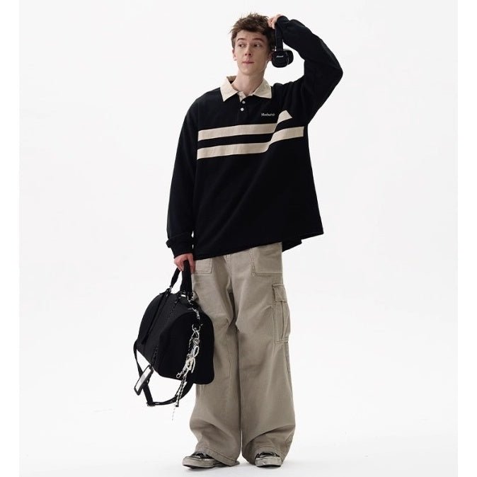 Contrasting Line Polo Collar Sweatshirt MD7002