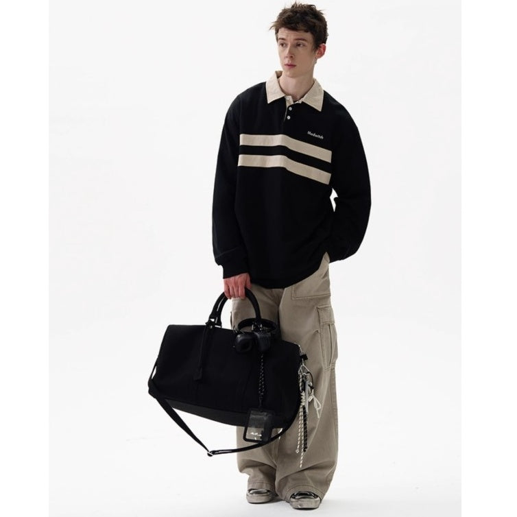 Contrasting Line Polo Collar Sweatshirt MD7002