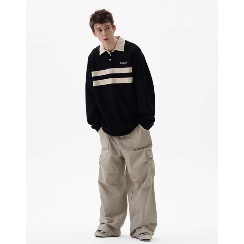 Contrasting Line Polo Collar Sweatshirt MD7002