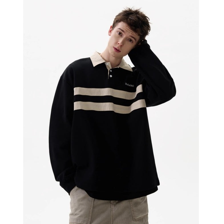 Contrasting Line Polo Collar Sweatshirt MD7002