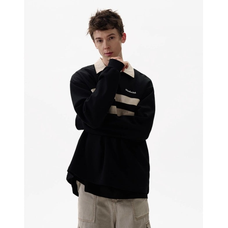 Contrasting Line Polo Collar Sweatshirt MD7002