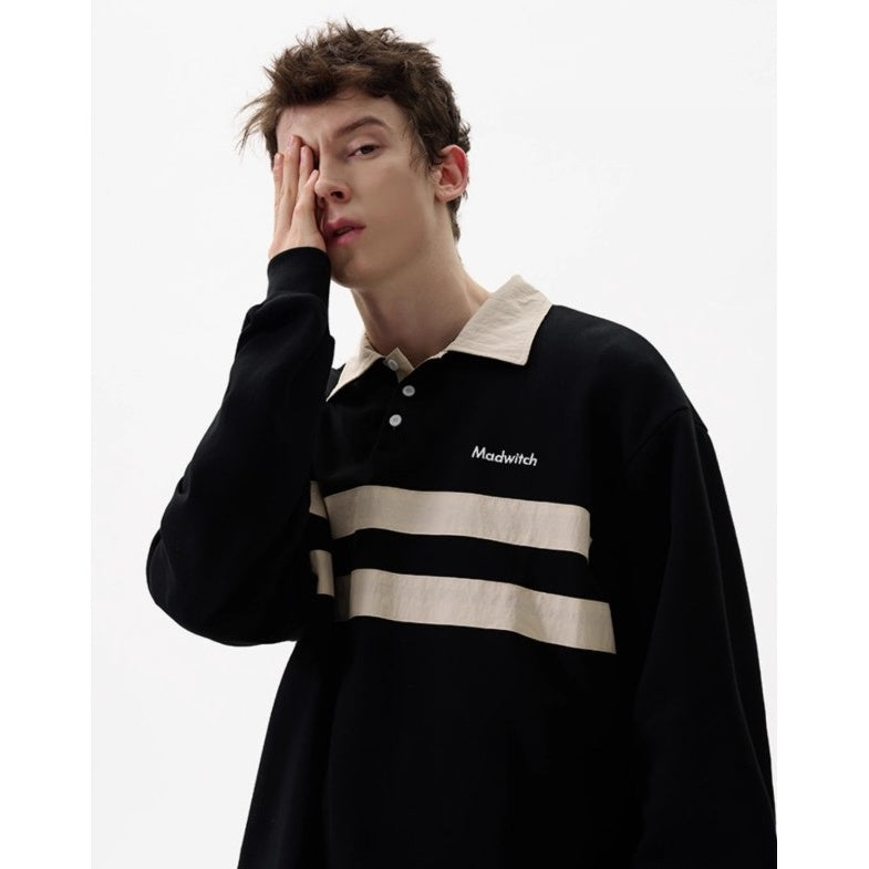 Contrasting Line Polo Collar Sweatshirt MD7002