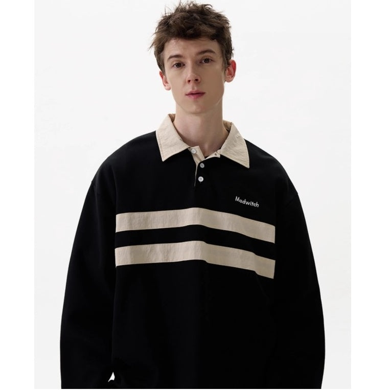 Contrasting Line Polo Collar Sweatshirt MD7002