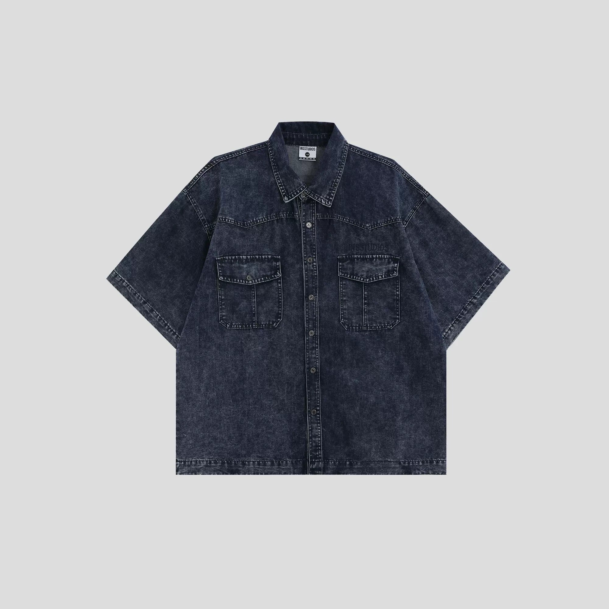 Embroidered Logo Loose Wash Denim Shirt IN7027