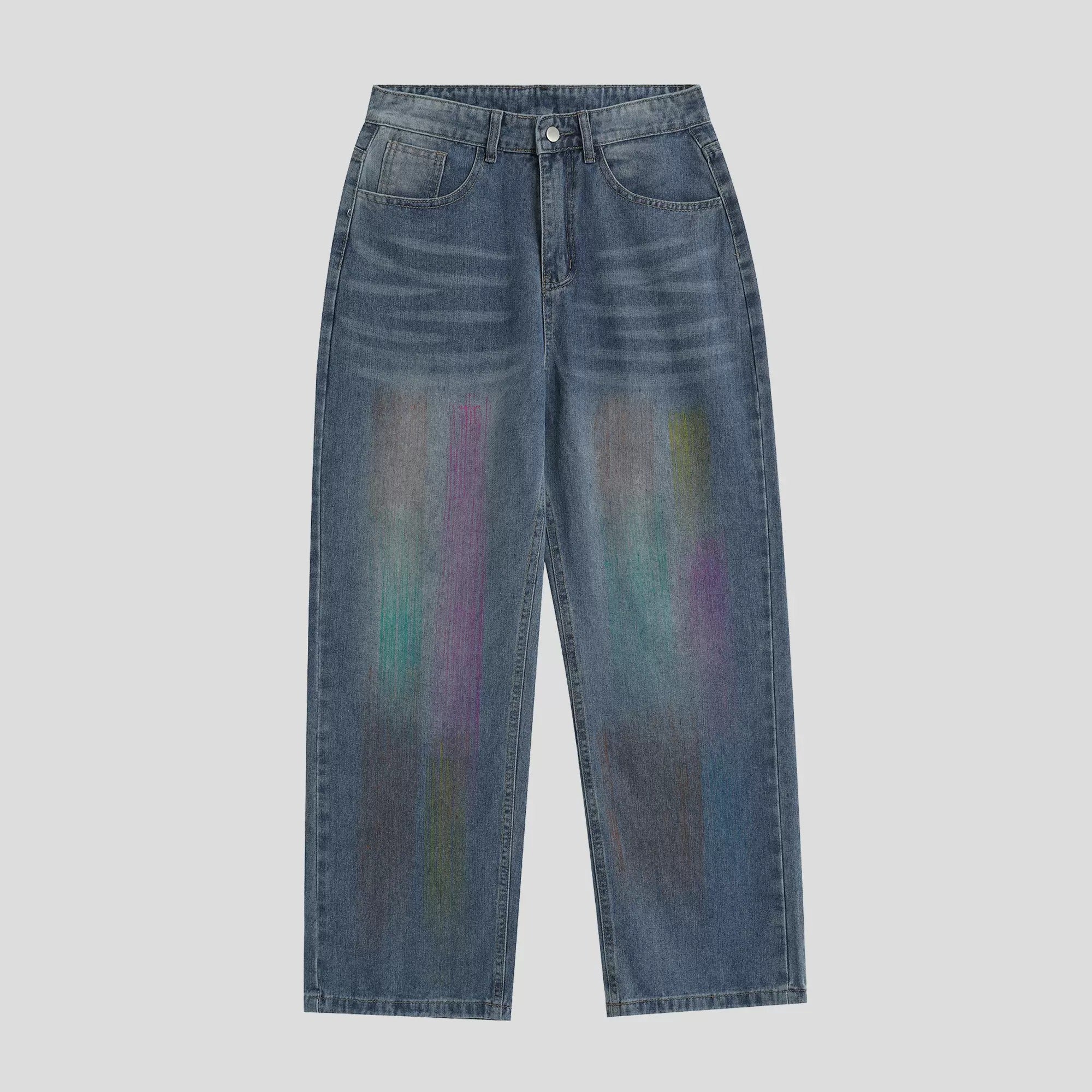 Painted Graffiti Washed Loose Straight Jeans IN7043