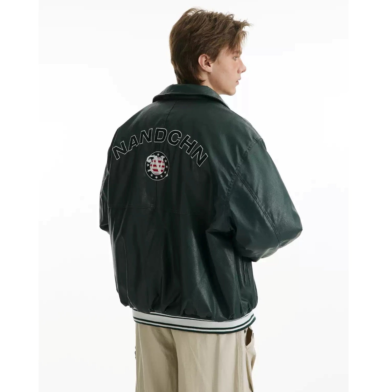 PU Leather Appliqué Embroidery Coach Jacket MB7246