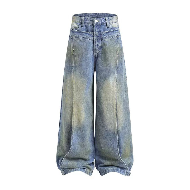 Deconstructed Stitched Wide-leg Dad Jeans MB7046