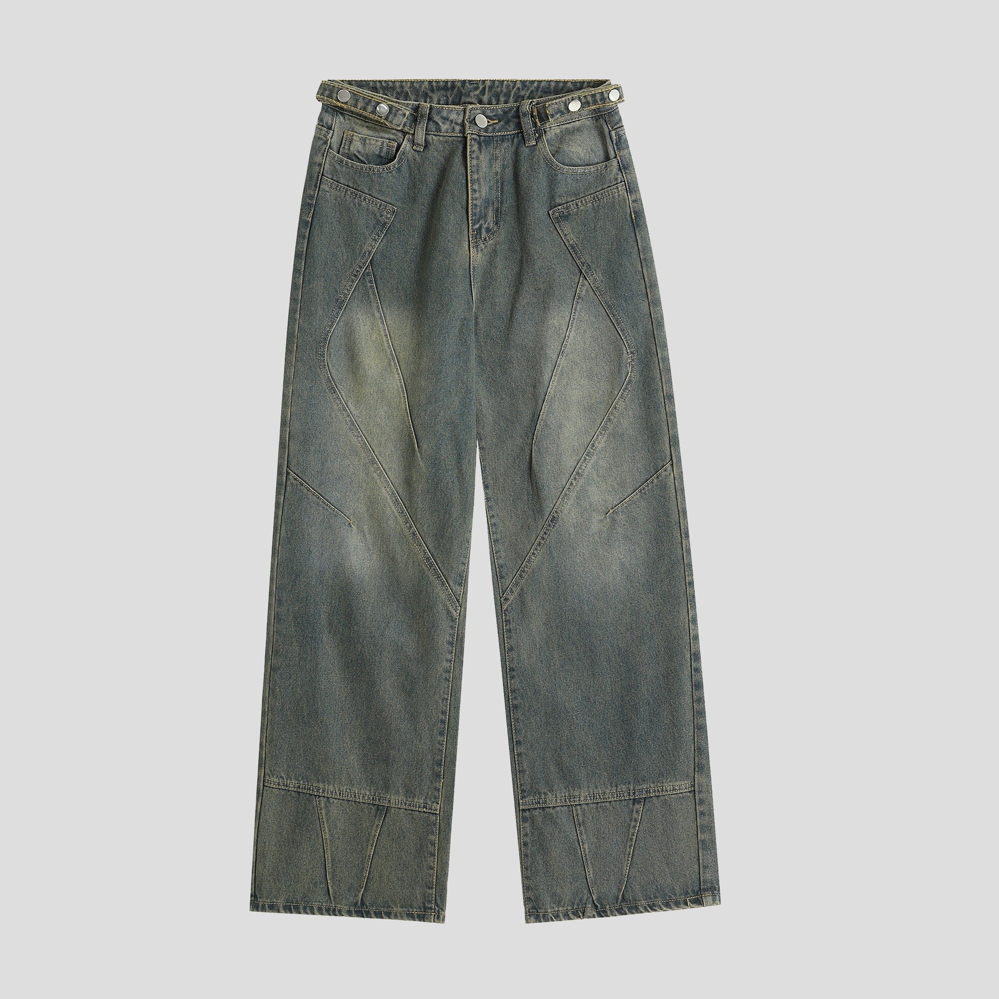 Stitched Washed Loose Straight Jeans IN7056