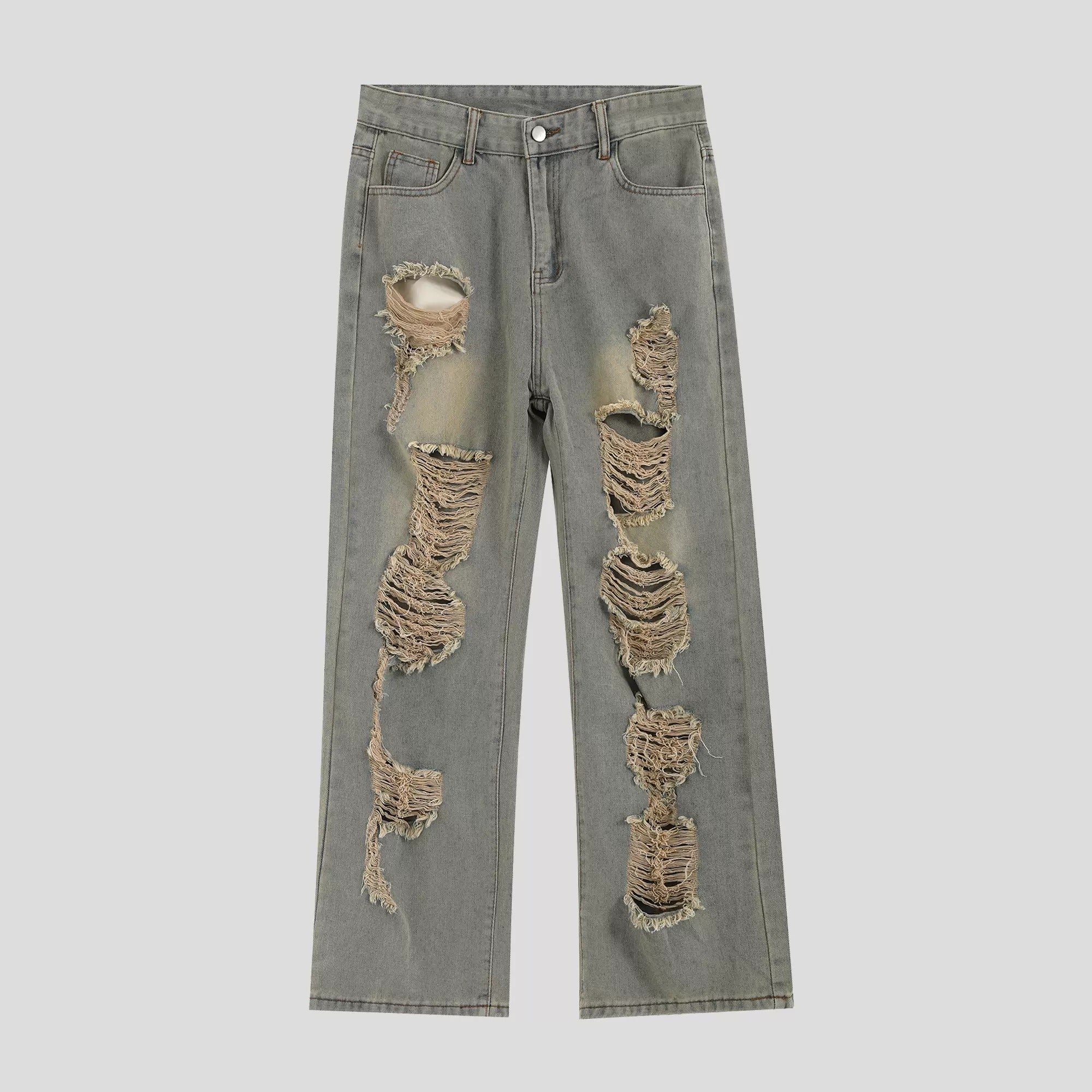 Scratched Hole Distressed Washed Jeans IN7042